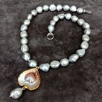 Herz Grau Perlen Halskette Collier Perle Perlenkette Echt 1c