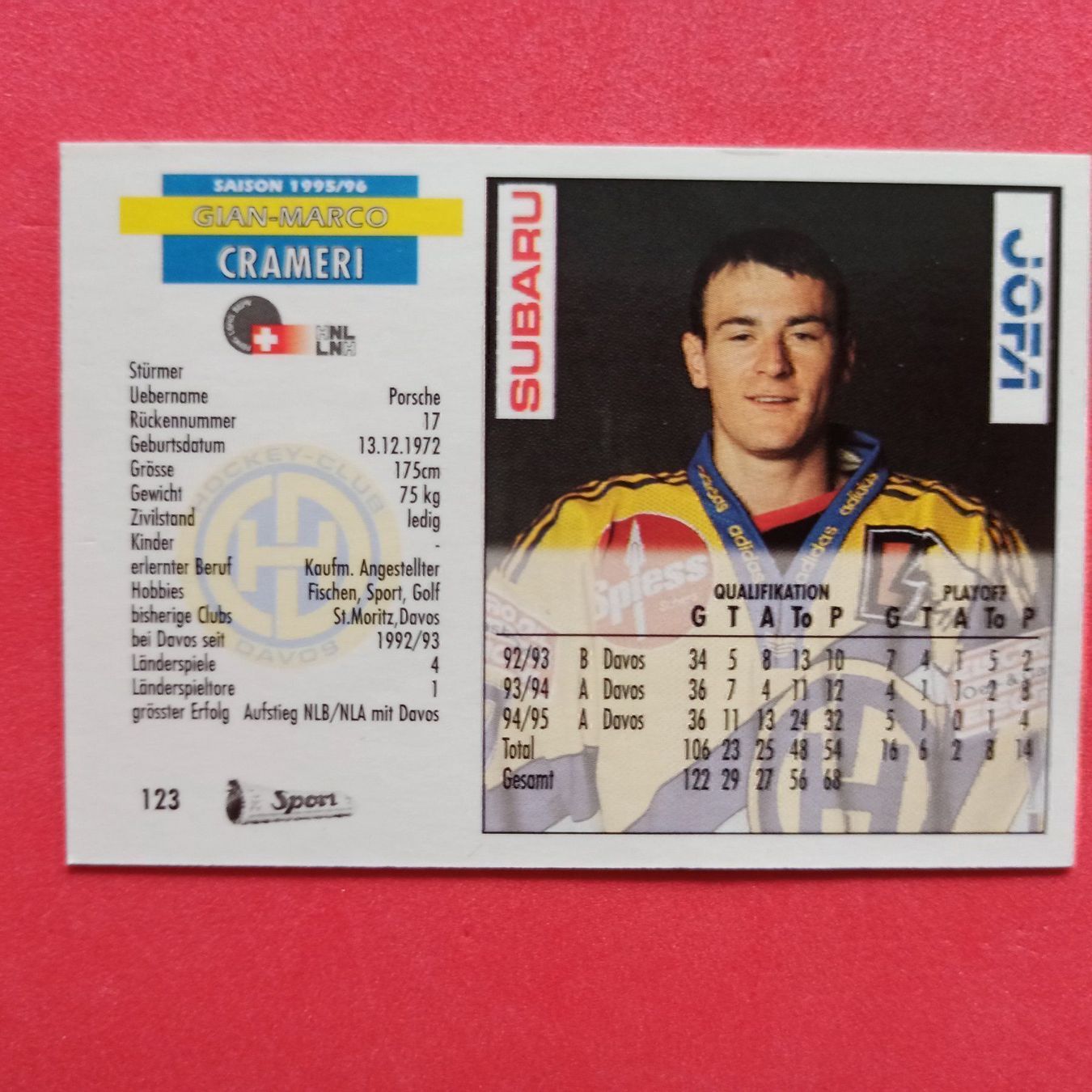 Carte collezionabili: Gian-Marco Crameri - HC DAVOS - 1995/96 – Usato da Dübendorf venduto da kb86_MOVIE 1