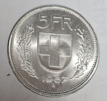 Alle Münzen: Pièce de 5.-- suisse  1967 – Neu (gemäss Beschreibung) aus Orbe von Fleuryan