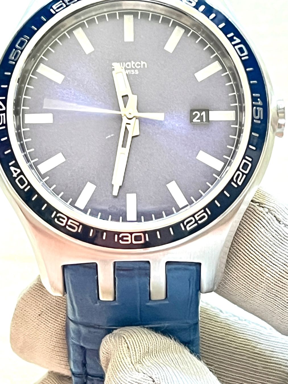 Swatch Orologi: Swatch Uhr Herren blau Leder – Usato da Grenchen venduto da chththl 2