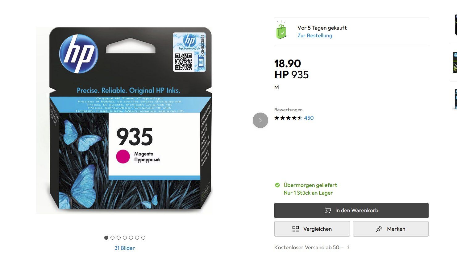 Hewlett Packard Cartucce per stampanti & toner: HP 935 Druckerpatrone  magenta (rot) – Nuovo e nell'imballaggio originale da Fribourg venduto da mamatter1 1