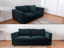 IKEA VIMLE: 2er-Bettsofa dunkelgrün Stoff, kaum genutzt