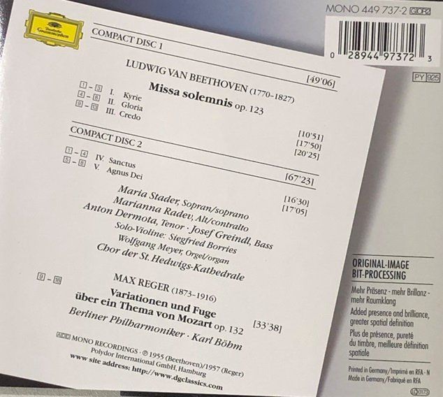 CD: Beethoven - Missa solemnis / Max Reger - Variationen – Usato da Grüningen venduto da azulblanco 1