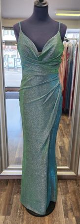 Elegantes Abendkleid Glitzer Gr. 38 Sagegrün