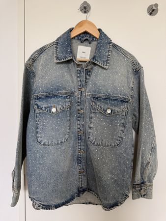 Mango Denim Shirt with Swarovski Crystals Size Small 