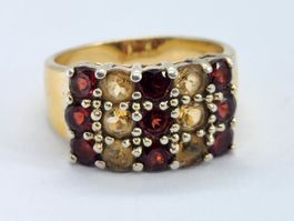 Goldener Vintage Ring mit Granat und Citrin, Grösse 65 925er