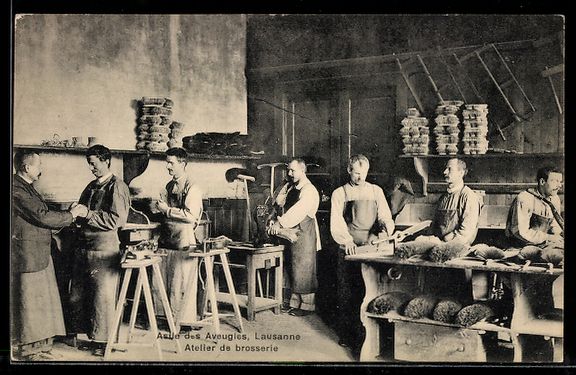 Cartoline postali: Lausanne, Asile des Aveugles, Atelier de – Usato da Berlin venduto da bartko-reher