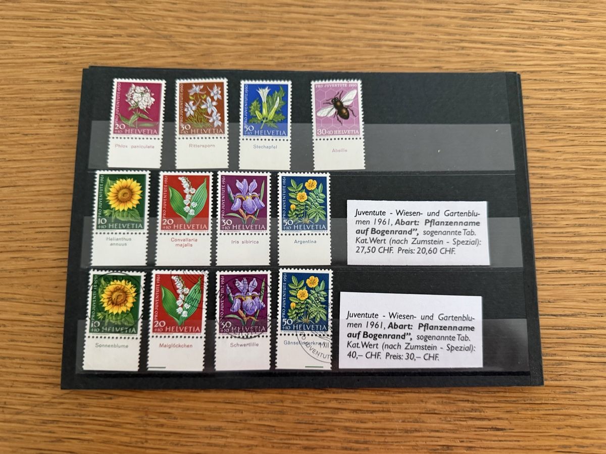 Alle Briefmarken: 13 Steckkarten mit Pro Juventute Marken mit Bogenrand – Gebraucht aus Murgenthal von Tina_4055 1