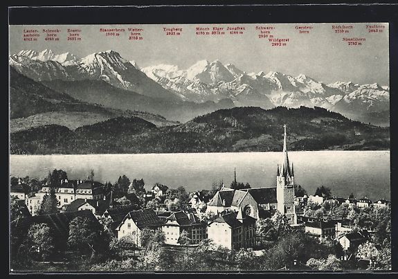 Cartoline postali: Zug, Totalansicht mit den Berner Alpen – Usato da Berlin venduto da bartko-reher