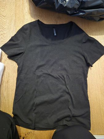 Damen T-Shirt Chicoree Rippstrick Schwarz Grösse L