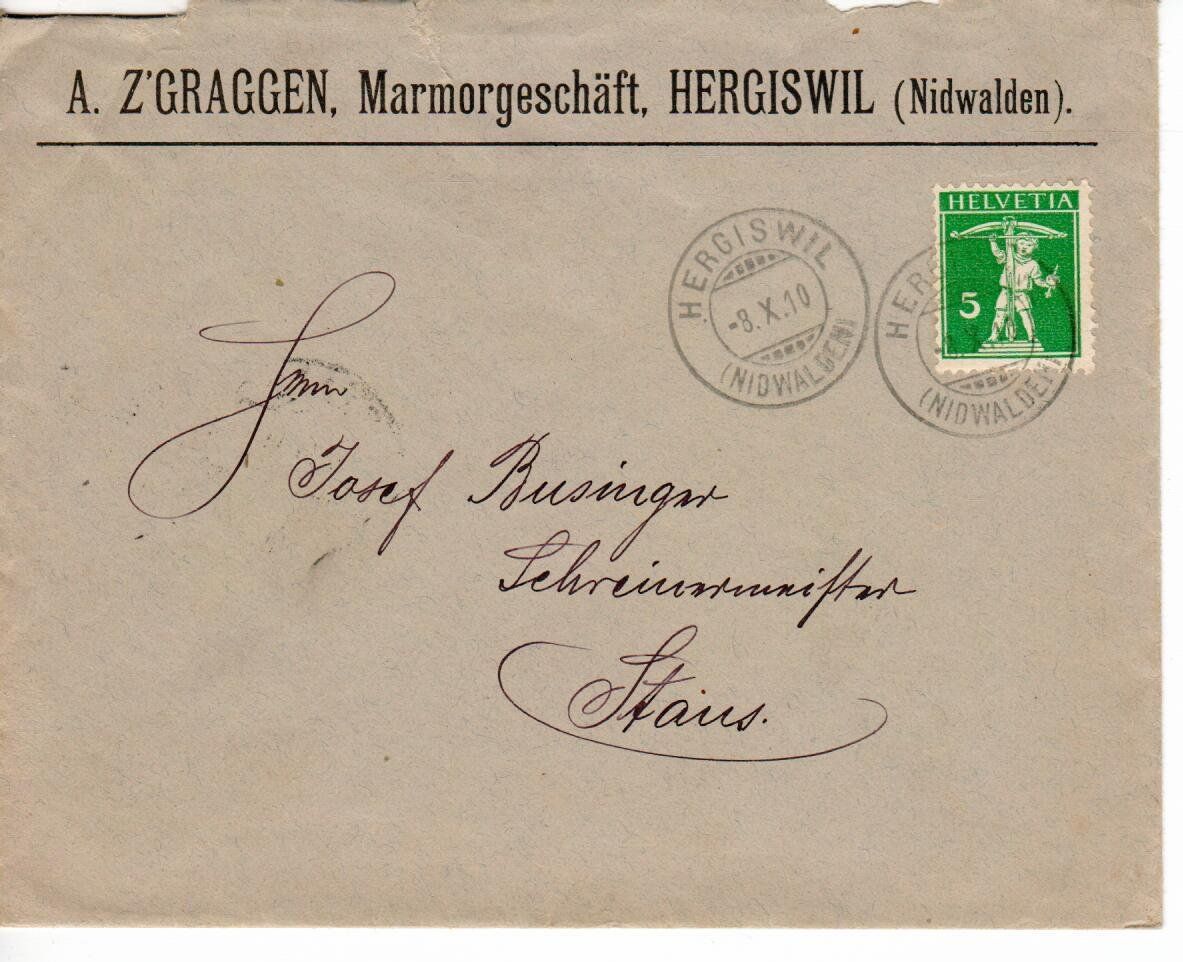 Alle Briefmarken: Brief Hergiswil NW 1910 – Gebraucht aus Wolhusen von Curver9