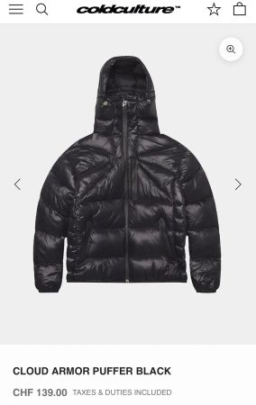 Cold Culture Armour Puffer Black