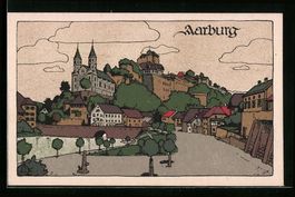 Steindruck-AK Aarburg, Strassenpartie mi
