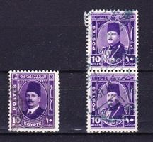 3 timbres EGYPTE - 1936-44 - Roi Fuad I - Obl.