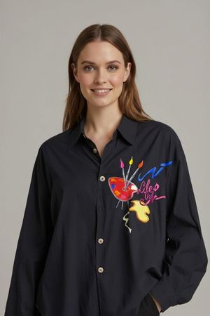 Nogaret Paris Schwarzes Button-Down-Hemd mit Künstlerpalette