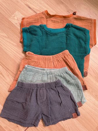 Kinder Musselin Set T-Shirt und Shorts 3-teilig Grösse 86