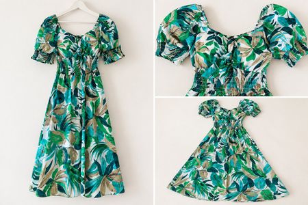 🌿 Sommerkleid mit Blumen-/Blätterprint – Gr. S/M