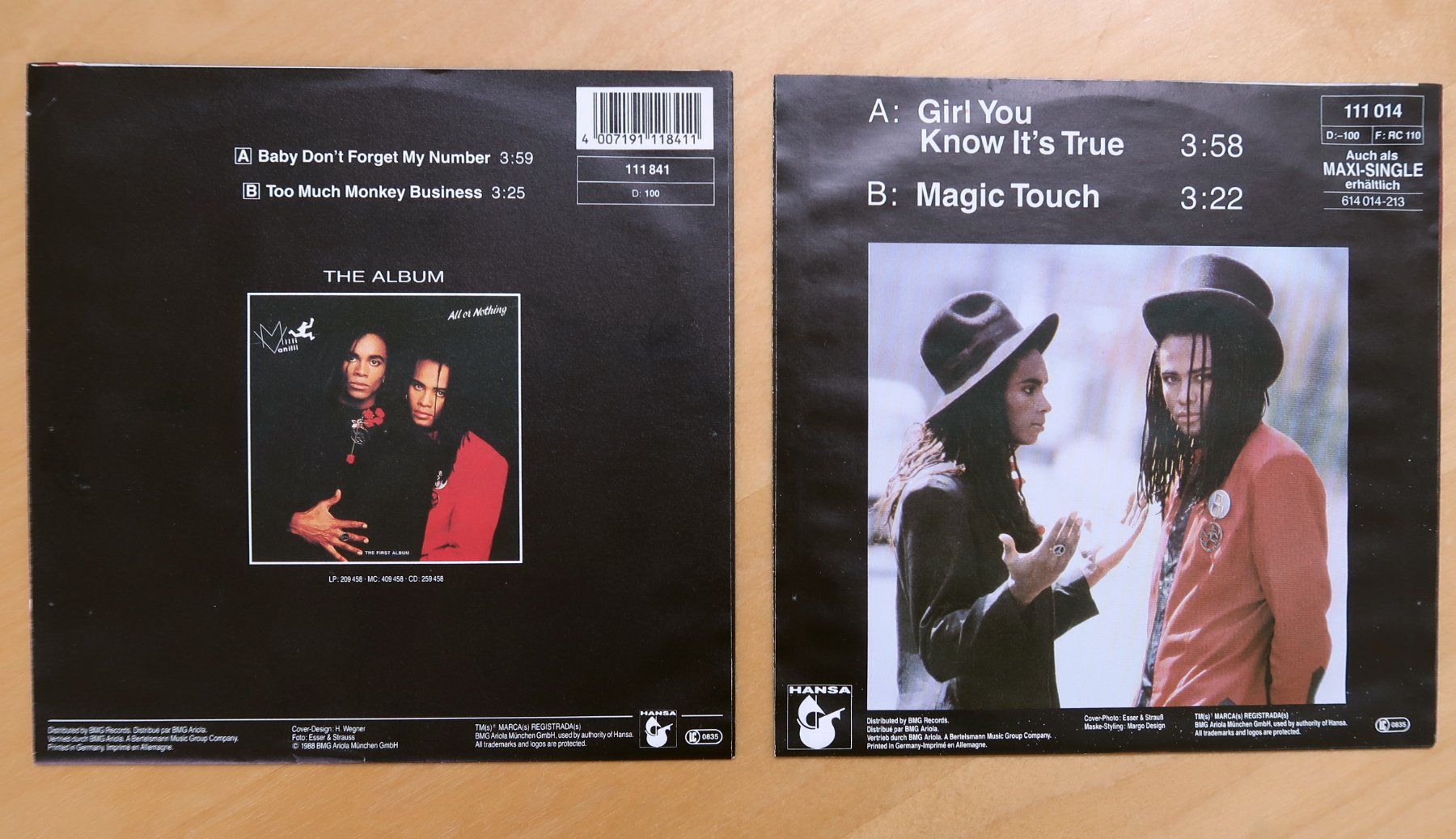 Dischi in vinile: MILLI VANILLI - 2 VINYL SINGLES (NM) – Usato da Hedingen venduto da Studers 1