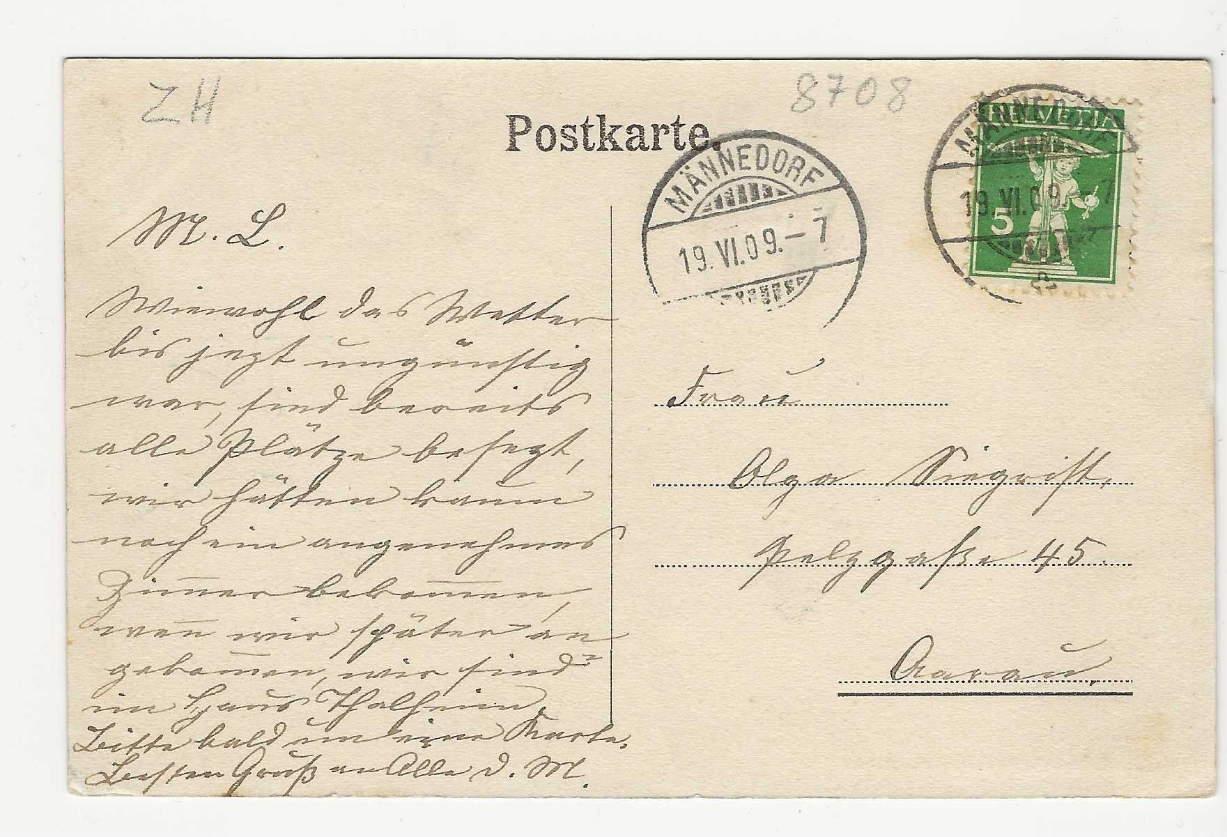 Ansichtskarten: MÄNNEDORF   ZH      1909 – Gebraucht aus Küttigen von rolypo 1