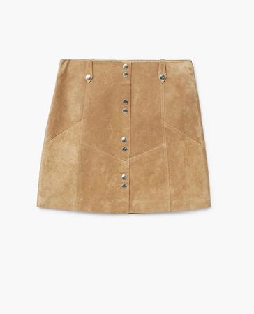 Mango - Jupe beige en cuir véritable