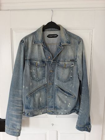 Jeansjacke Tom Ford blau mit Farbspritzern Grösse XL