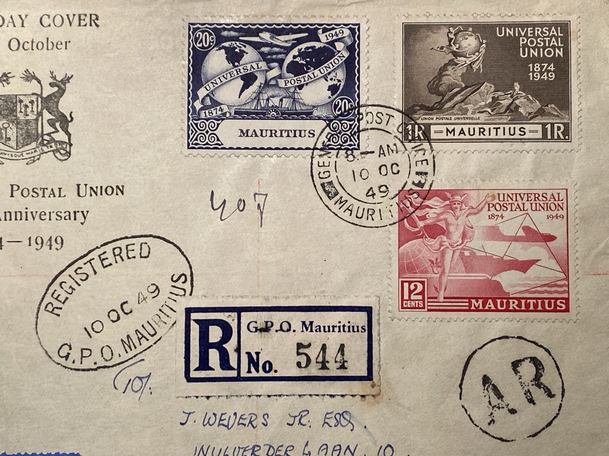 Alle Briefmarken: Mauritius 1949, Briefumschlag – Gebraucht aus Küssnacht a. Rigi von Unique-Valuable 1