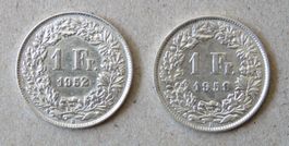 2 x Fr. 1.-  1952 und 1959 Silber