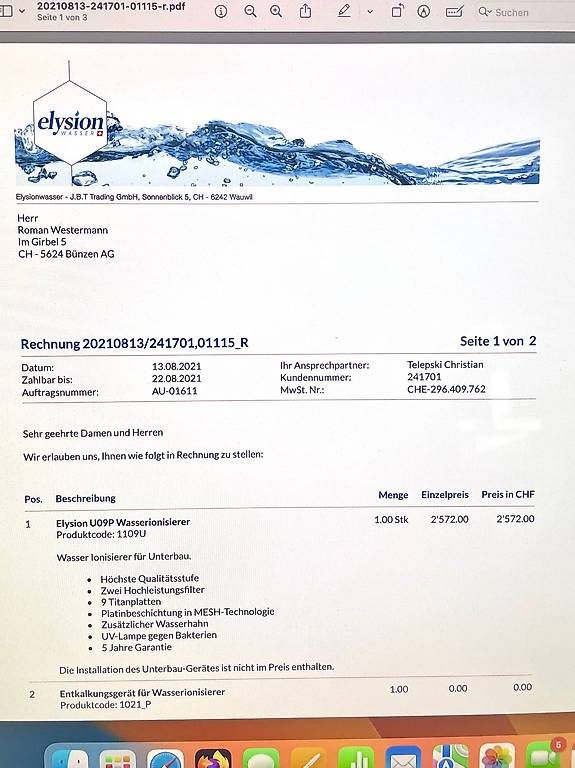 Sanitari: Elysion Wasserionisierer Einbaugerät – Usato da Bünzen venduto da mir_nx9w 2