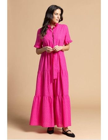 Piu & Piu Sommer KA Kleid lang BW Lochstickerei pink Gr 40