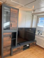 Wohnwand 230 cm mit TV-Lowboard & Vitrine – Industrial Holzo
