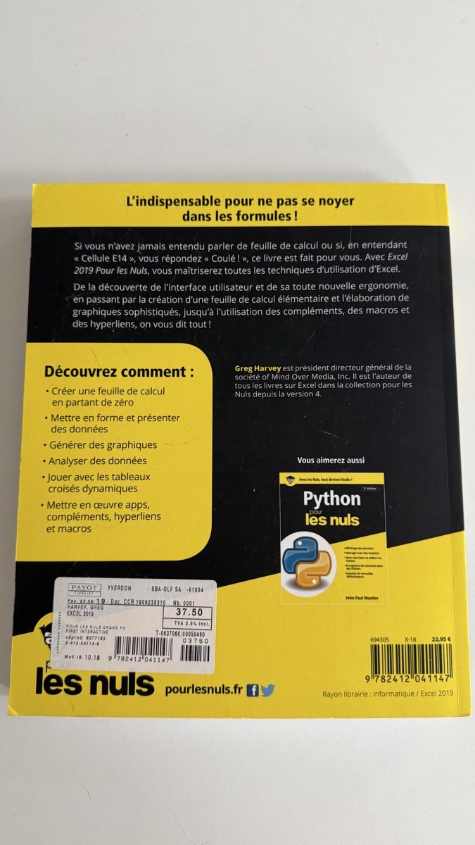 Libri: Excel 2019 pour les nuls – Nuovo (secondo la descrizione) da Yverdon-les-Bains venduto da _sabrinah_ 1