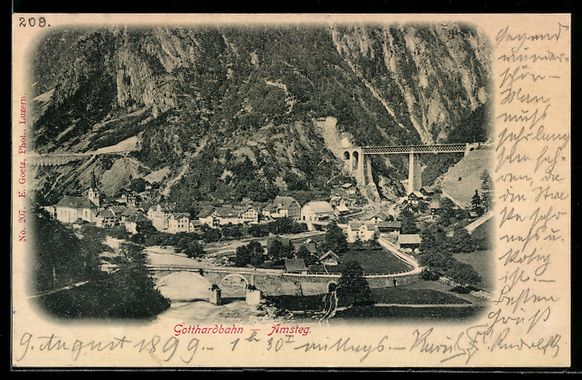Cartoline postali: AK Amsteg, Panorama, 1899 – Usato da Berlin venduto da bartko-reher