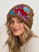 Fummel+Kram Bestickte Angora Mütze beige mit Pailletten