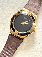 Vintage Swatch Damenuhr, Goldfarben, Lederarmband Braun