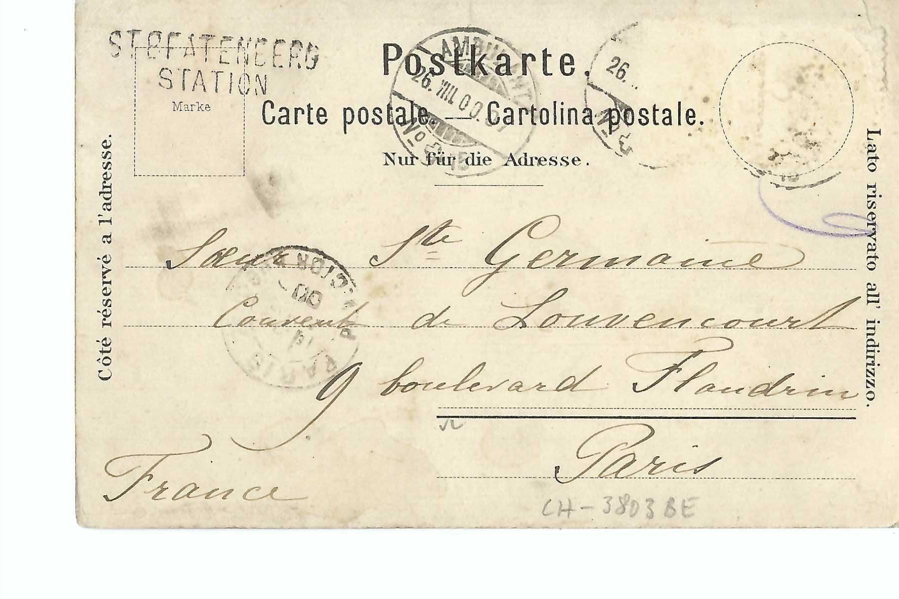 Cartoline postali: Beatenberg 1900 Ansicht mit Kirche und Berner Alpen – Usato da Thun venduto da 44wart 1