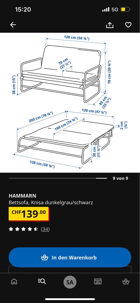 Sofas: HAMMARN IKEA Klappbett/sofa – Neuf (Voir description) à Einsiedeln par sandramon 3