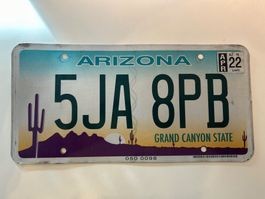 🇺🇸 ORIGINAL USA Nummernschild, Arizona 5JA 8PB