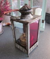 Alte SBB Karbid-Laterne, Lampe mit Signalglas rot