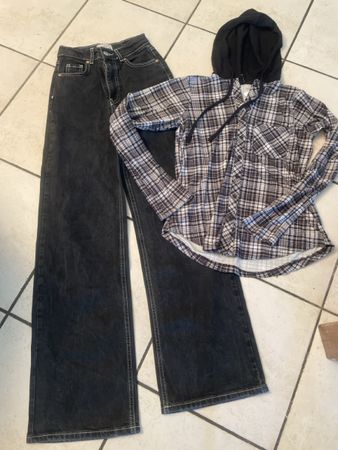 Damen Outfit Jeans Tally Weijl 32 Hoodie Hemd Chicoree XS
