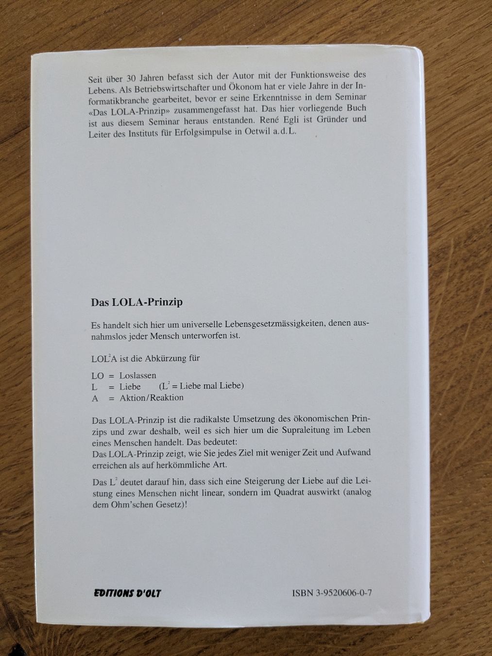 Bücher: Das LOLA-Prinzip - René Egli  – Gebraucht aus Wohlen AG von merkur0300 1