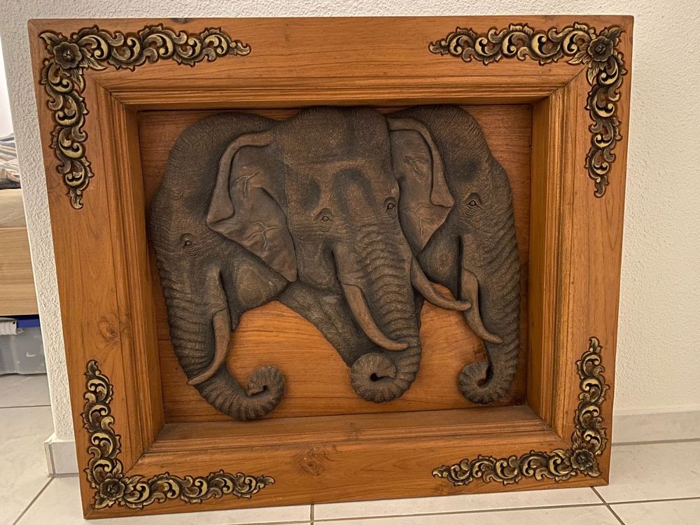 Holzschnitte: Elephant Holzrelief Schnitzerei Top Bild! – Gebraucht aus Buochs von 49er 2