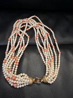 Collier perles et corail 8 rangs avec fermoir doré 