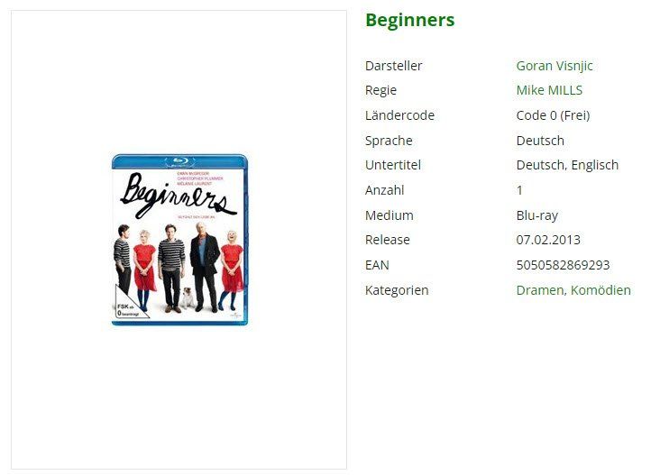 Tutti i DVDs: Beginners (Bluray) – Usato da Buchrain venduto da Sssschaller