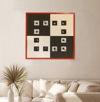 Wandbild «The Cube» – Würfel schwarz/weiss in rotem Rahmen
