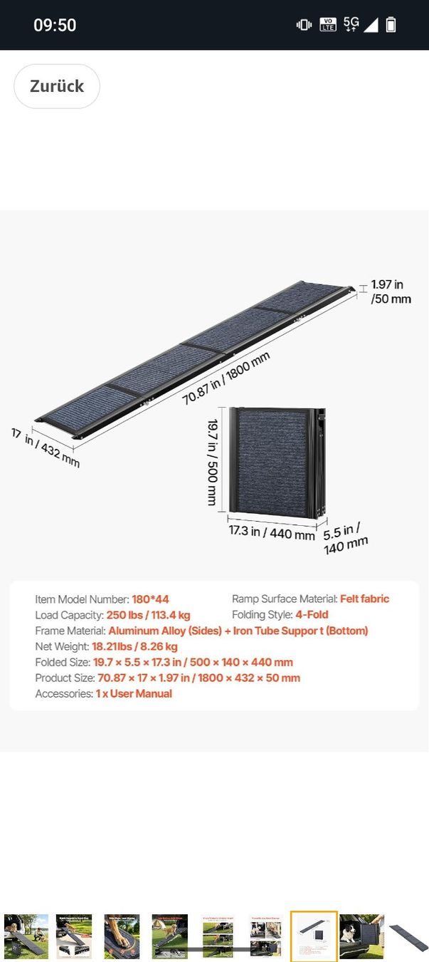 Gabbie, trasporto & Sicurezza: Klappbare Hunderampe 180x43cm – Nuovo e nell'imballaggio originale da Herrenschwanden venduto da Kaethinti 1