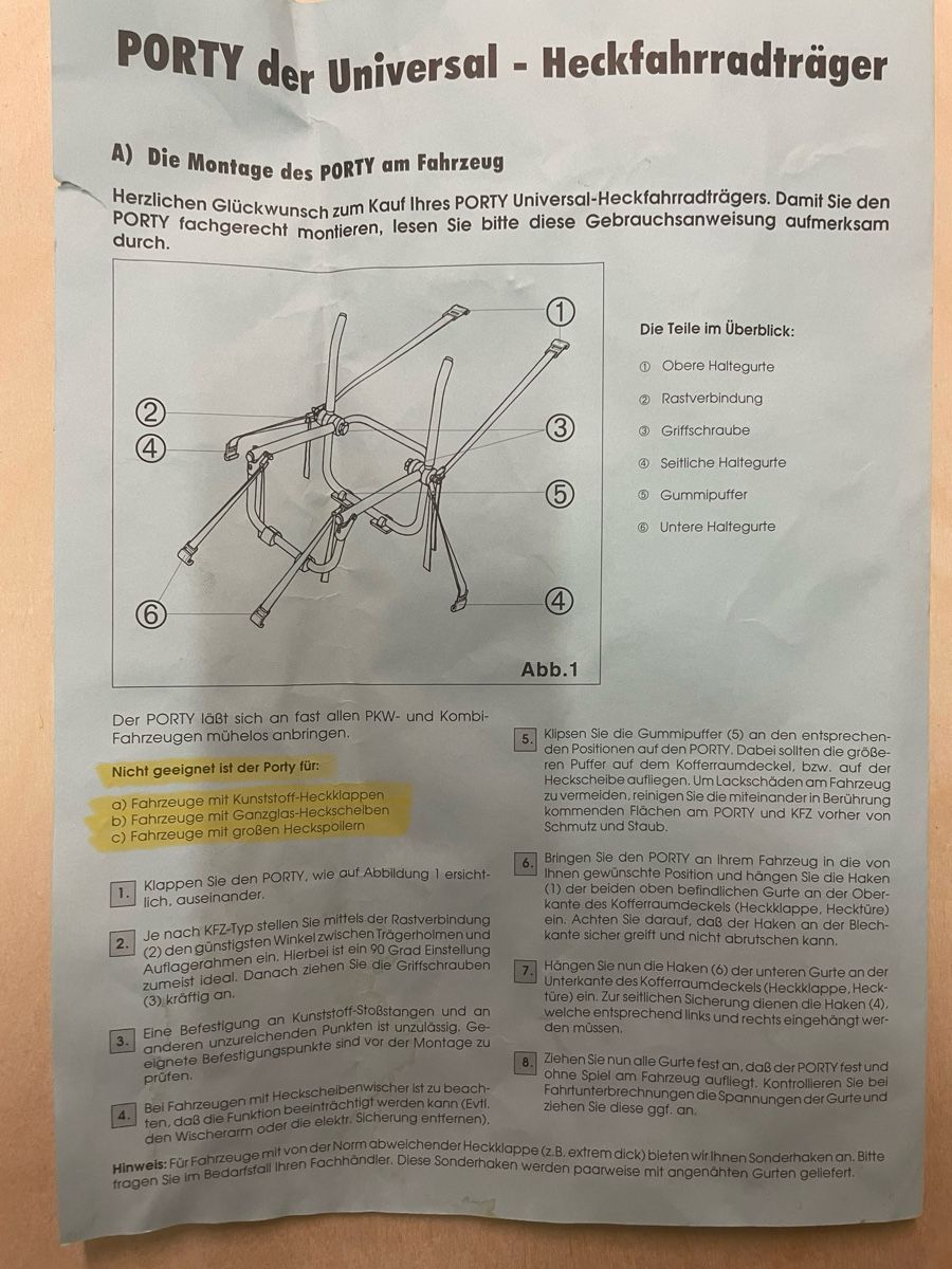 Balken: ECKLA-PORTY Universal - Heckfahrradträger – Gebraucht aus Freienstein von Batino1 6