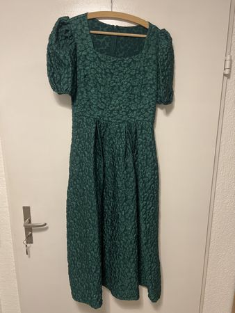 Grünes Midikleid, Puffärmel, Gr. 38, Herbstkleid 🍂