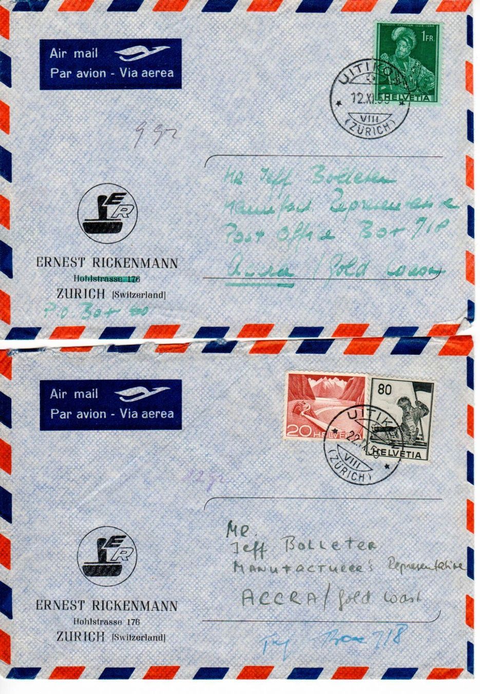 Alle Briefmarken: Briefe, Uitikon 1955 – Gebraucht aus Wolhusen von Curver9