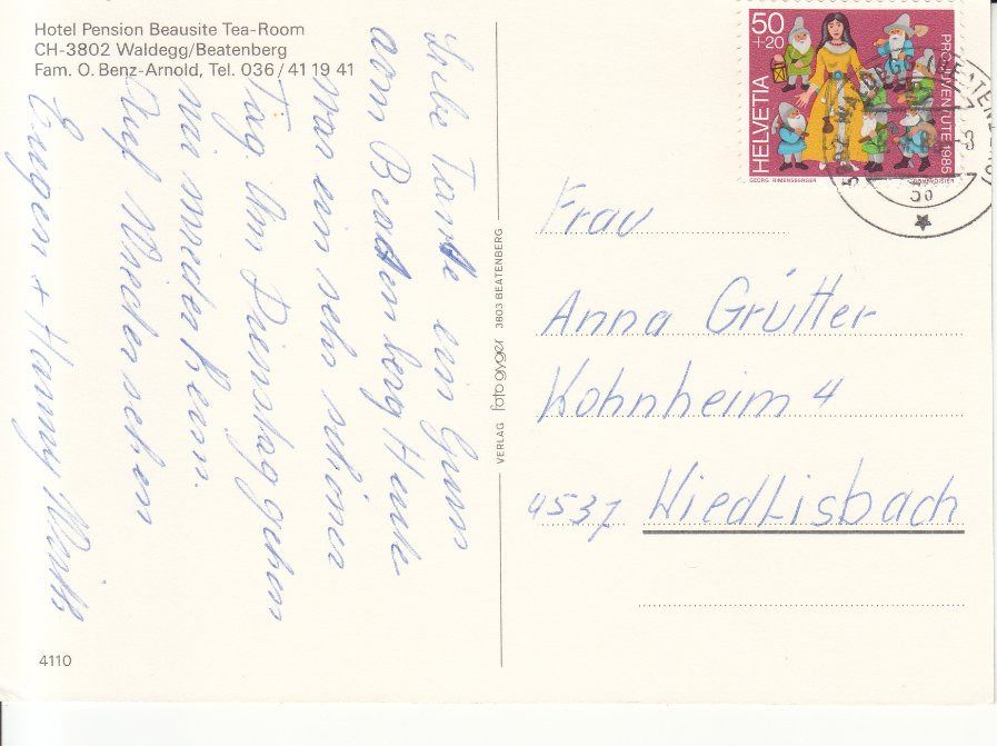 Cartes postales: Waldegg Tea-Room 1986 – D'occasion à Bürglen TG par StampGraf 1