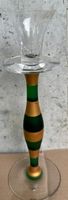 Elegant Art Deco Glass Candlestick Holder - Green/Gold